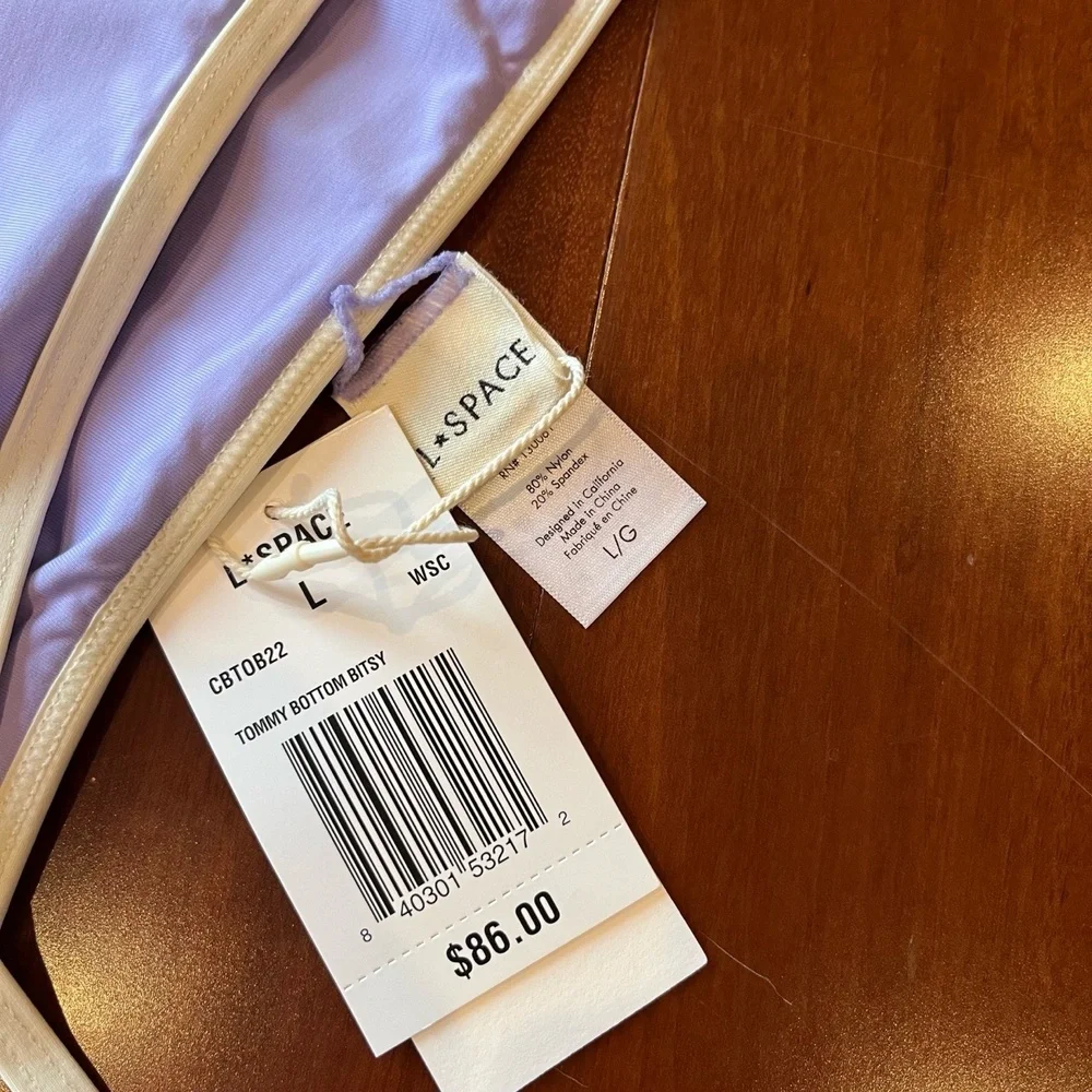 New NWT L*Space Lilac Purple Bikini Bottom Tommy Bitsy String Contrast Swim Sz L